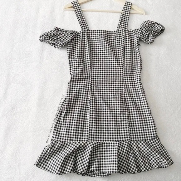 Cold Shoulder Black and White Gingham Print Bodycon Mini Dress - Picture 10 of 11